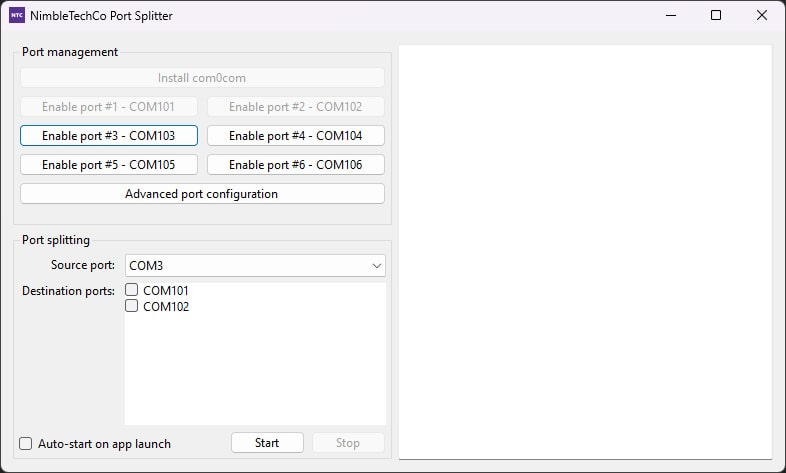 The app window with two ports installed