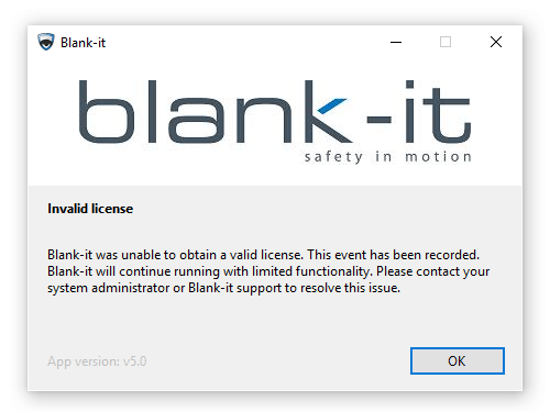 An image showing the 'invalid license' dialog