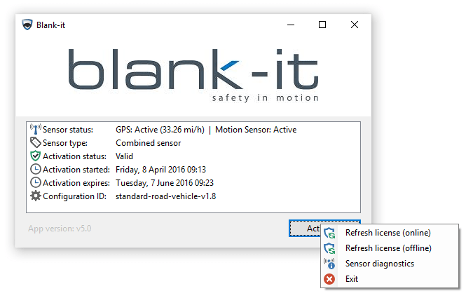 The main Blank-it actions menu