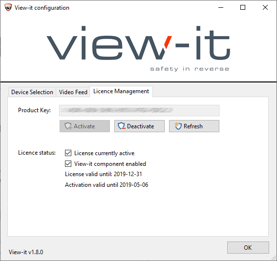 The license management tab, with a valid license